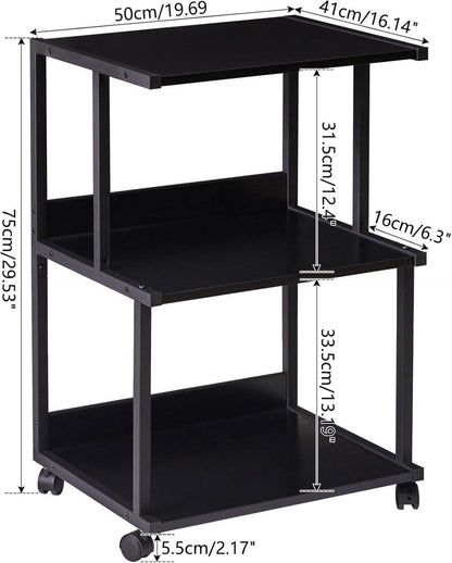 Druckerwagen mit Regal und Rädern - 3-stufiger Druckertisch Stand