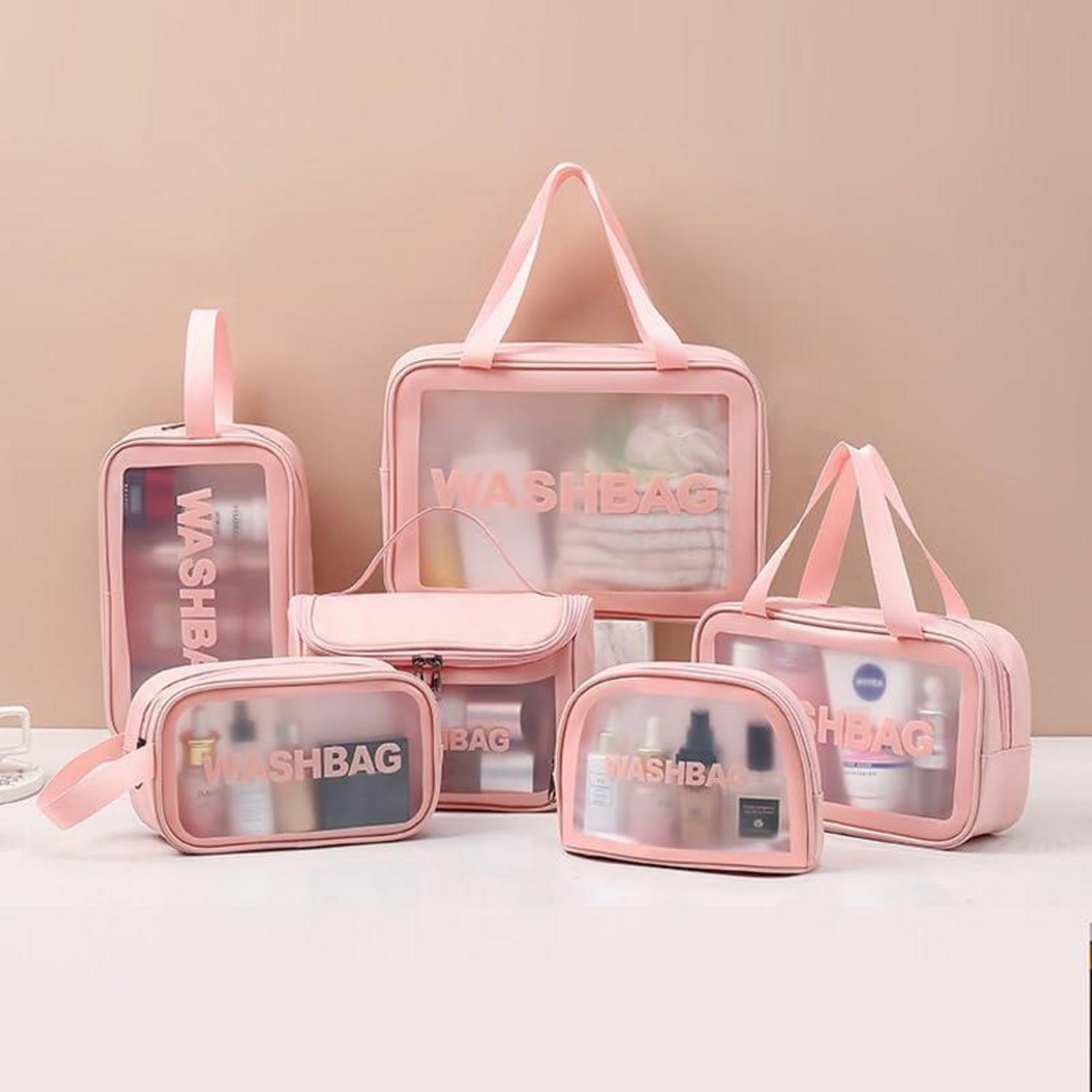 Transparente Kosmetiktasche Set 6-teilig PVC PU-Leder Organizer Reise Kulturbeutel