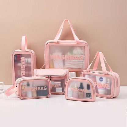 Transparente Kosmetiktasche Set 6-teilig PVC PU-Leder Organizer Reise Kulturbeutel