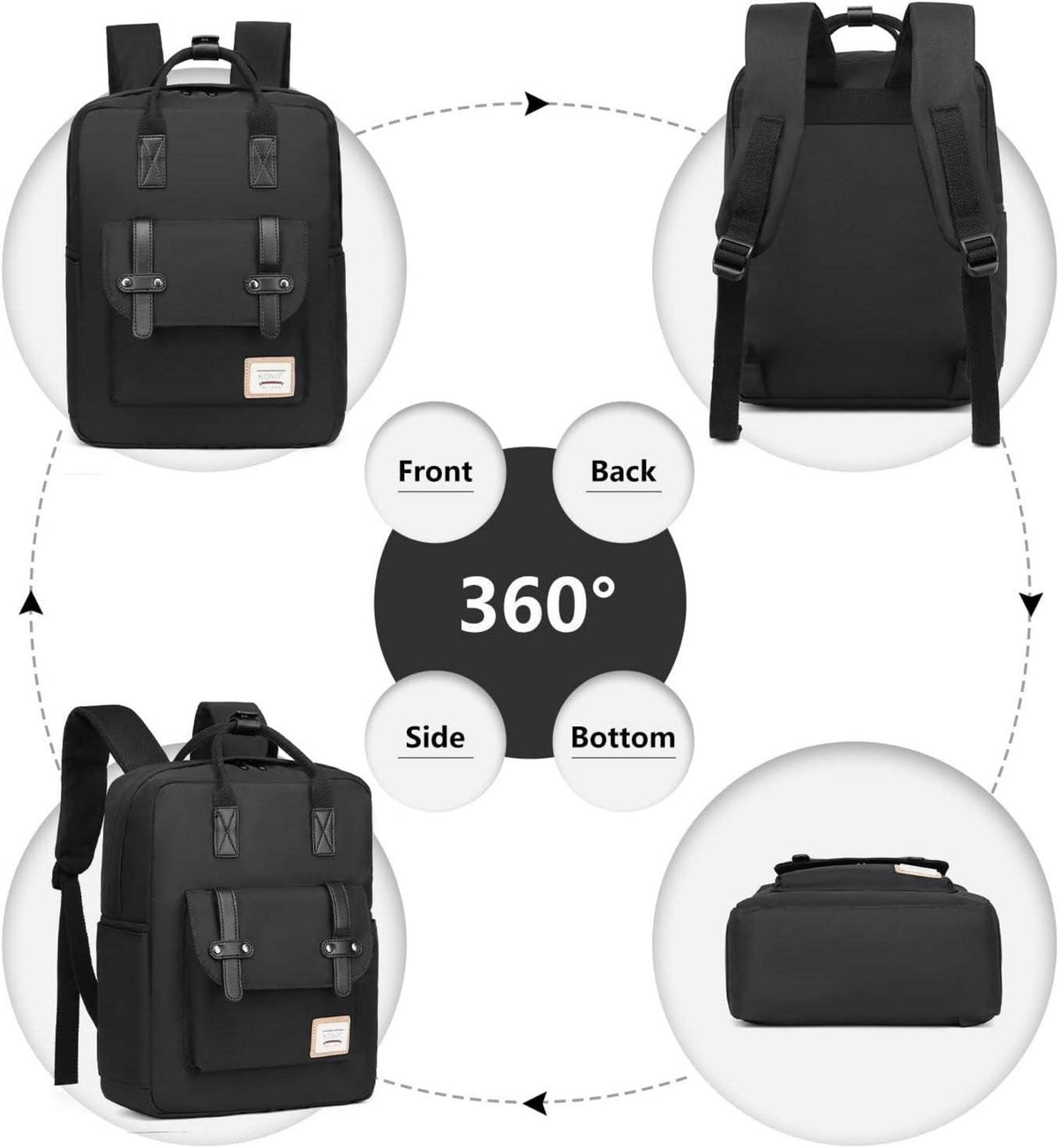 Leichter College Schulrucksack für Männer und Frauen 13 Zoll Laptop F-schwarz