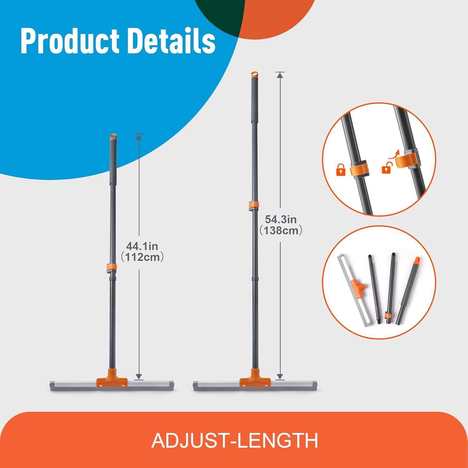 CLEANHOME Wasserschieber Bodenabzieher Teleskopisch 112-138cm Orange Grau