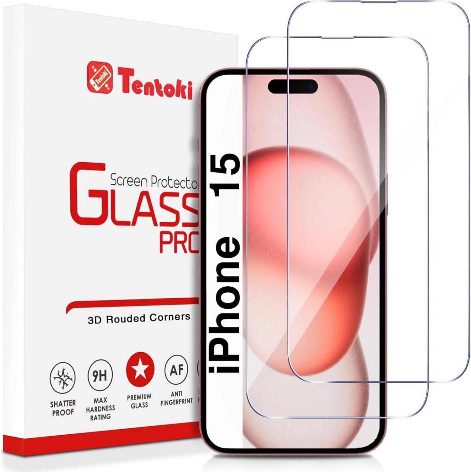Panzer Schutz Glas für iPhone 15 (6,1 Zoll) 2er Pack 9H