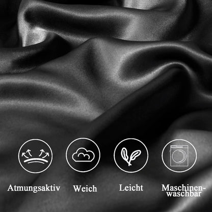 Satin Kissenbezug 40x145 Schwarz Haargummis OEKO-TEX 2 Stück