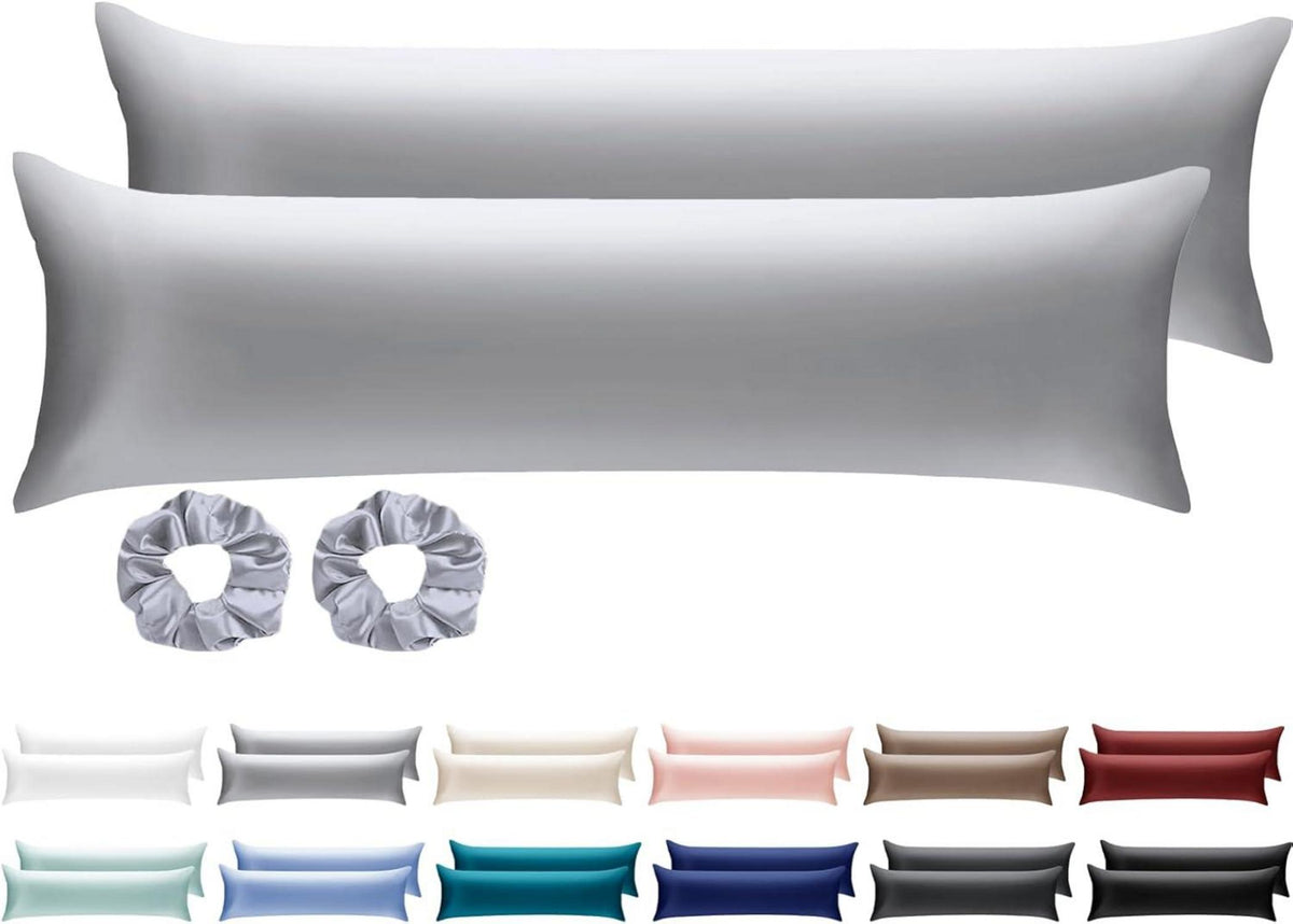Satin Seitenschläferkissenbezug mit Haargummis Grau 40x145cm