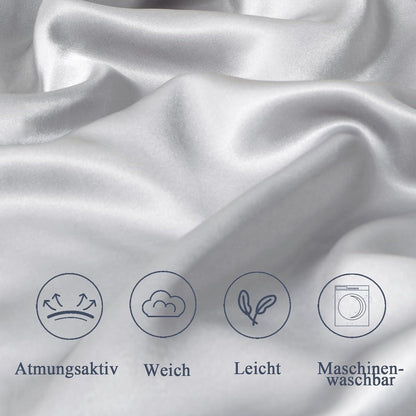 Satin Kissenbezug 2er Set 40x145cm Grau mit Haargummis