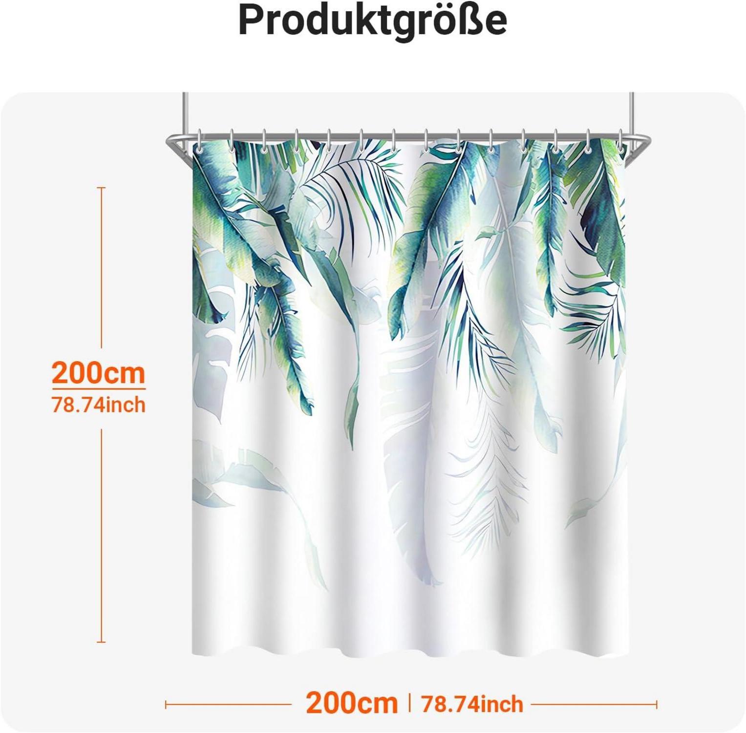 Duschvorhang 200x200 cm Grün Blätter Wasserdicht Antischimmel