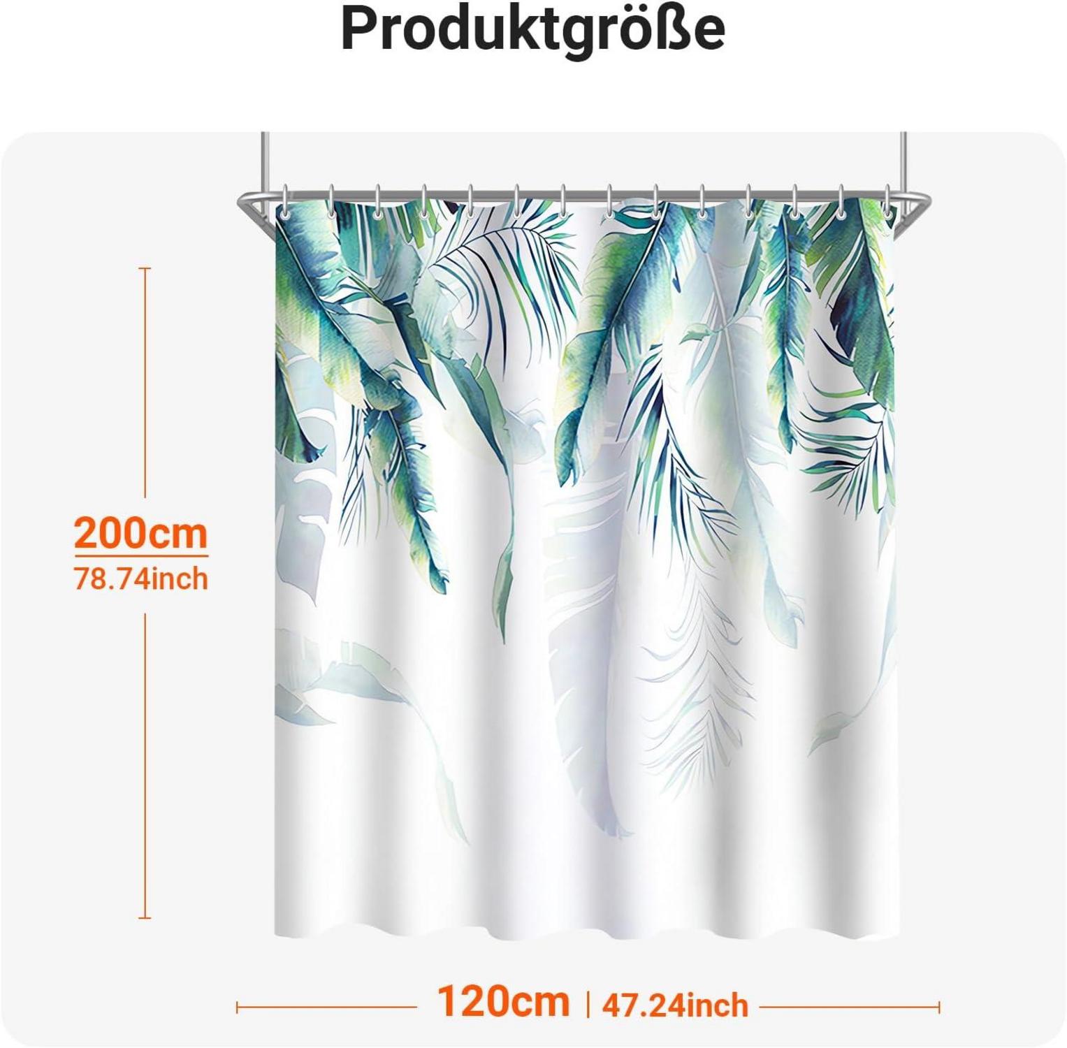 Duschvorhang 120x200cm Grün Blätter Wasserdicht Waschbar Textil