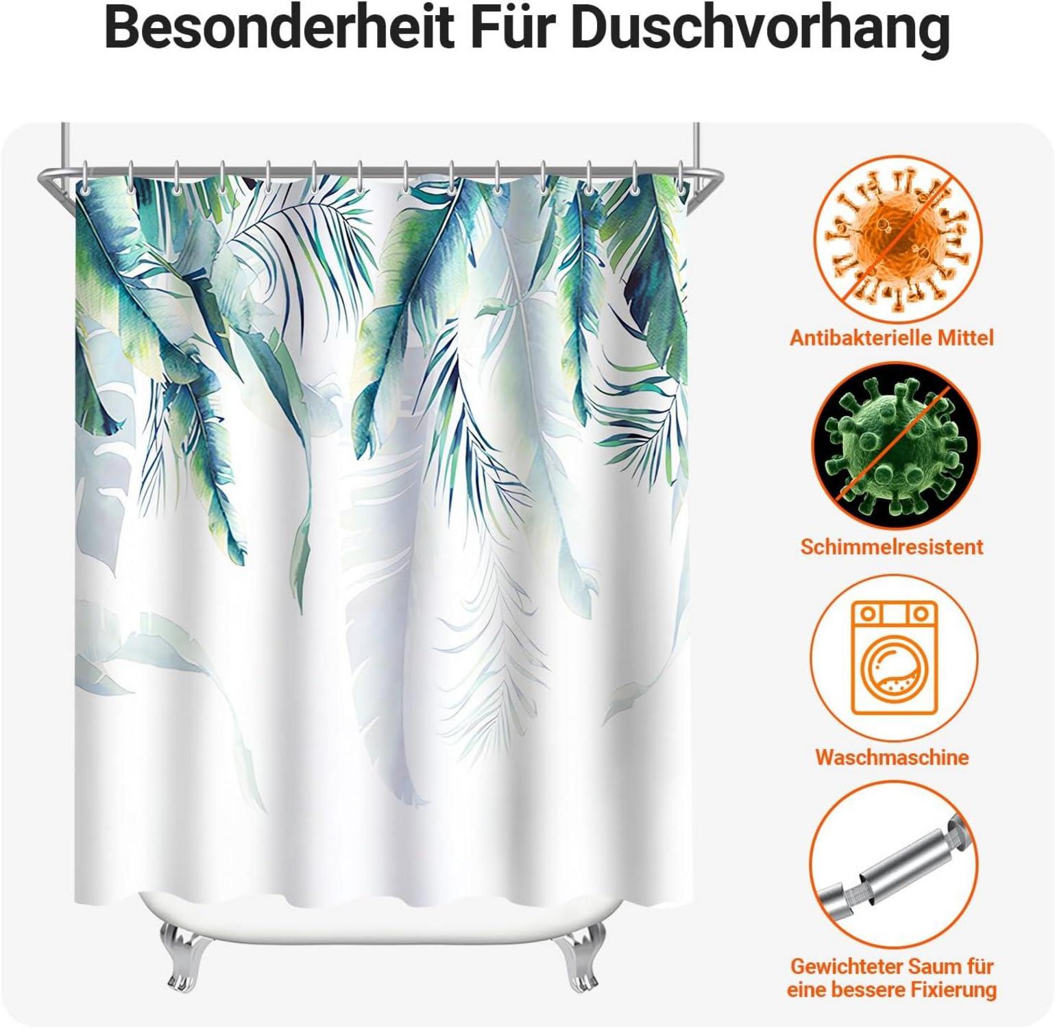 Lerores Duschvorhang grün 120x200cm beschwerter Saum antischimmel wasserdicht