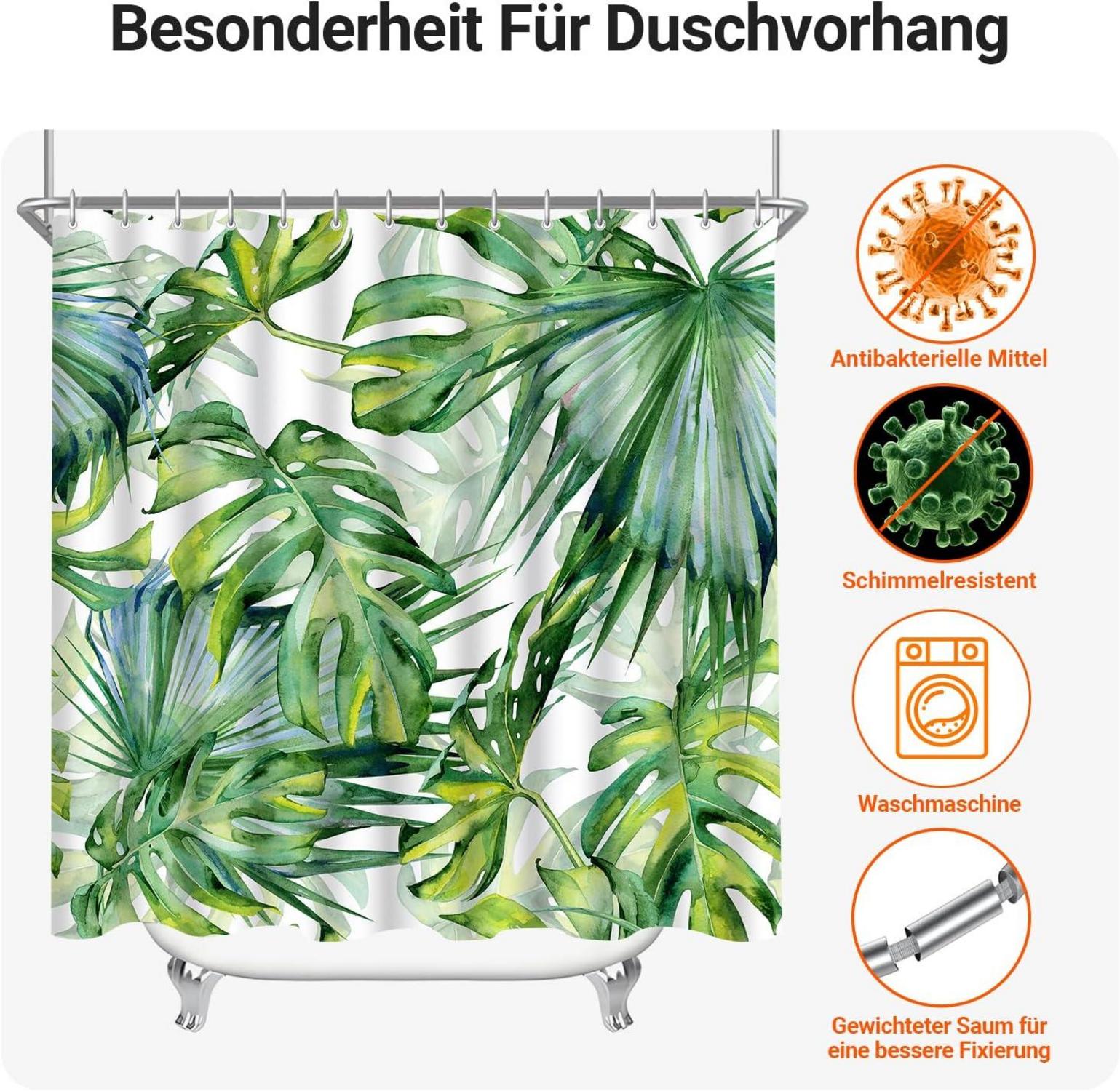 Duschvorhang Grün Blätter 240x200cm Antischimmel Polyester Ösen 16
