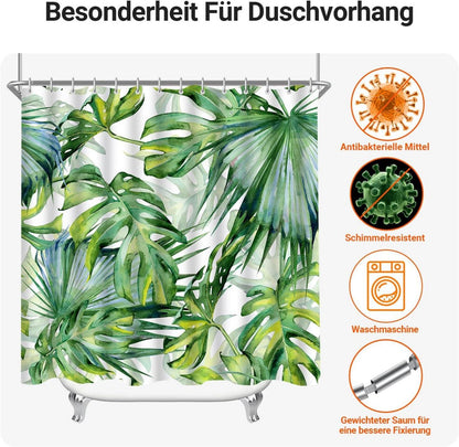 Duschvorhang Grün Blätter 240x200cm Antischimmel Polyester Ösen 16
