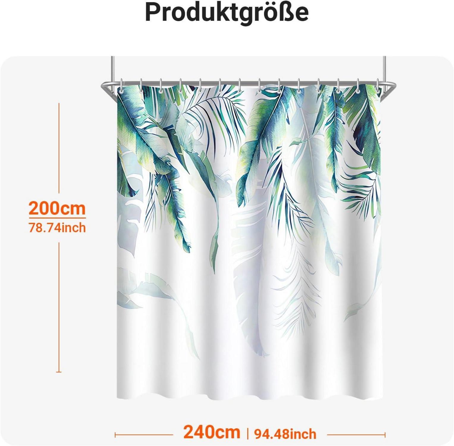 Duschvorhang 240x200cm Grün Blätter Pflanze Antischimmel Wasserdicht