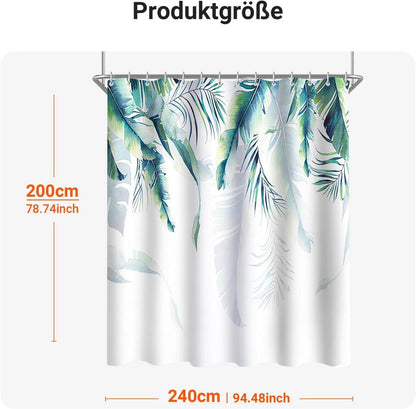Duschvorhang 240x200cm Grün Blätter Pflanze Antischimmel Wasserdicht