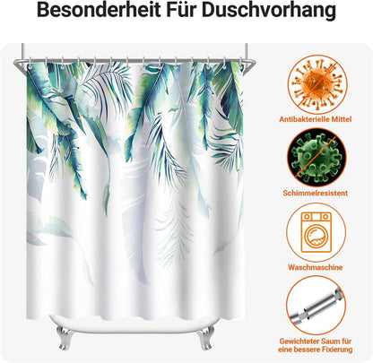Duschvorhang 240x200cm Grün Blätter Wasserdicht Antischimmel 16 Ringe