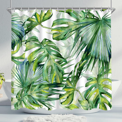Duschvorhang Grün Blätter 100x200cm Beschwerter Saum Wasserdicht