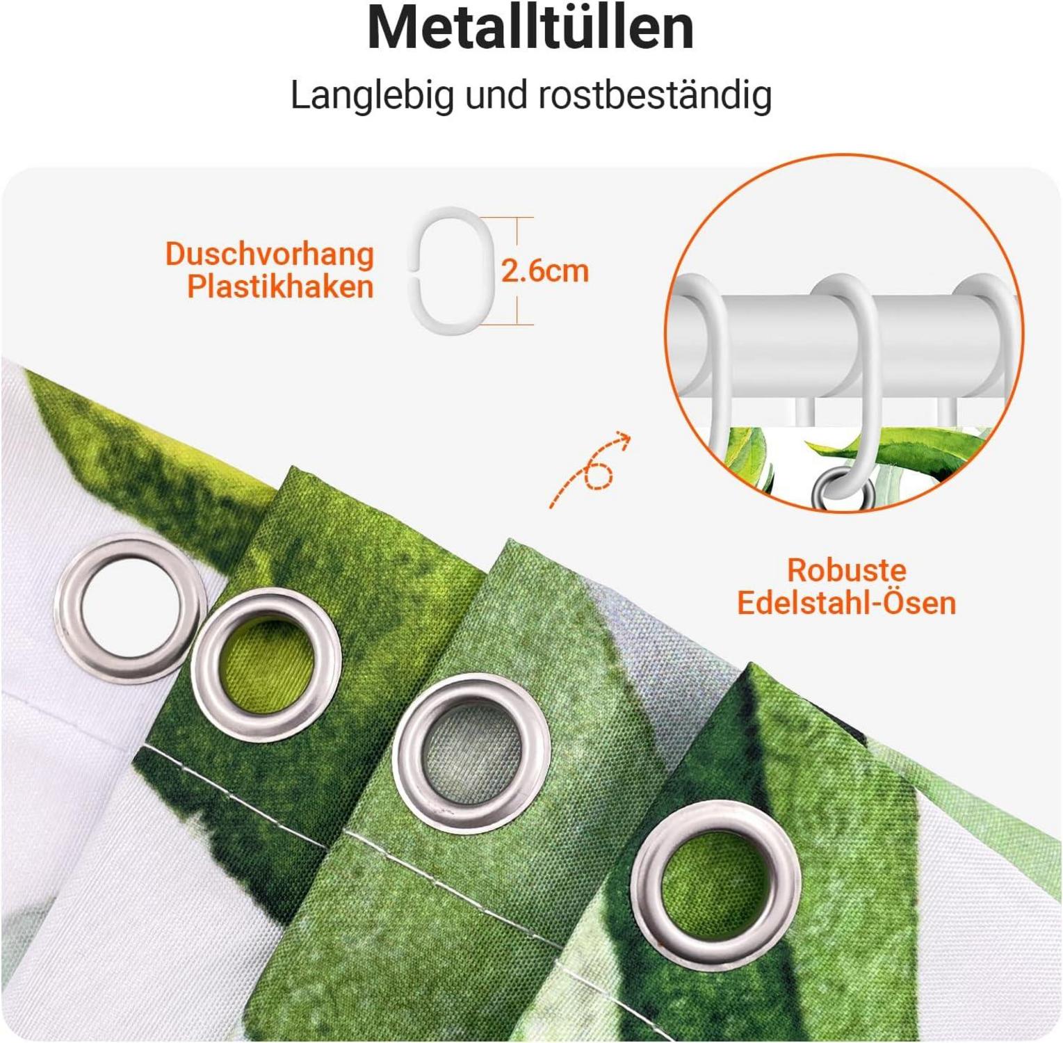 Duschvorhang 100x200cm Grün Blätter Wasserdicht Antischimmel Textil