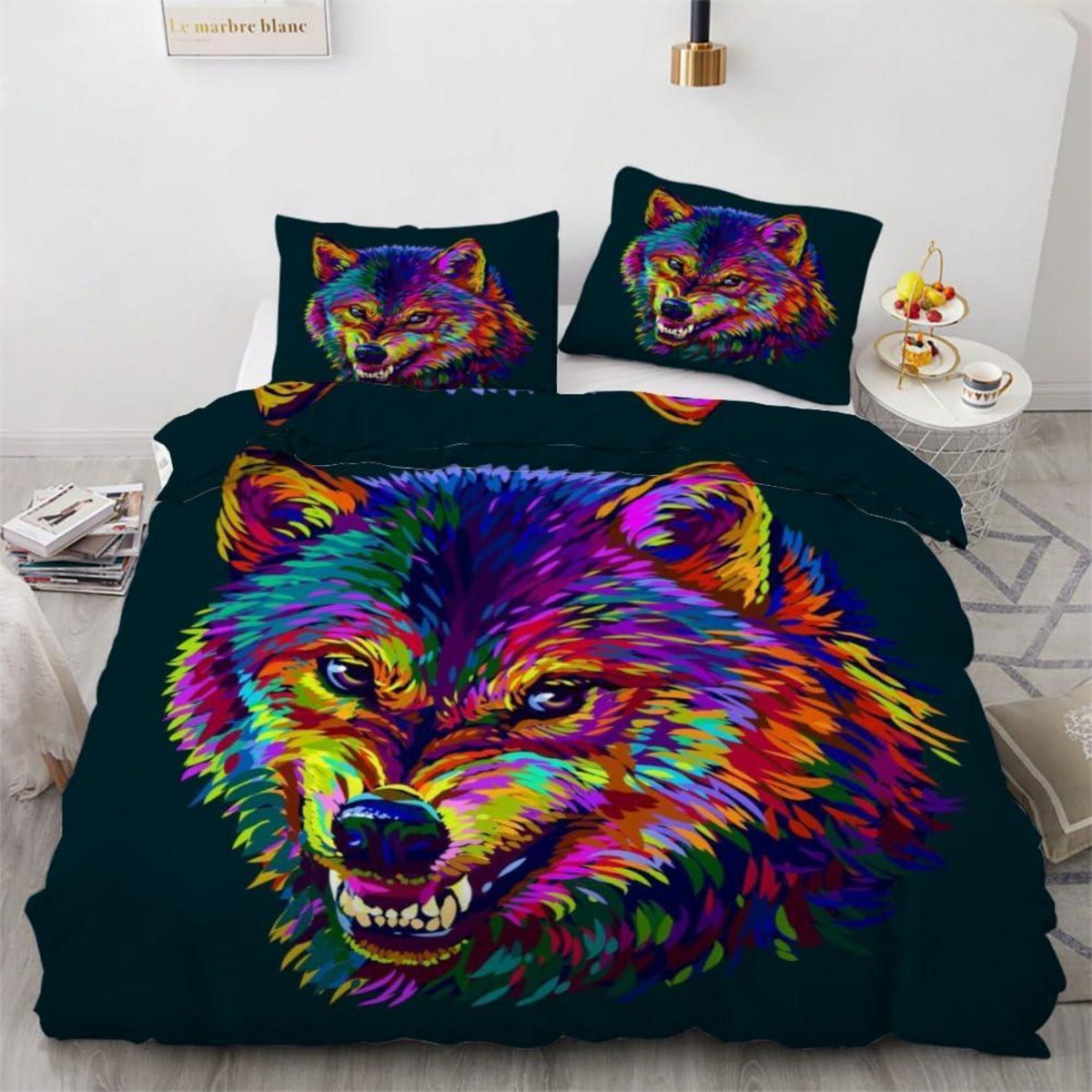 Wolf 3teilige Mikrofaser Bettwäsche 220x240 cm - Graffiti Design