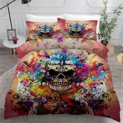 Schädel 3D Bettwäsche-Set 220x240 cm | Mikrofaser Bettbezug & Kissenbezüge