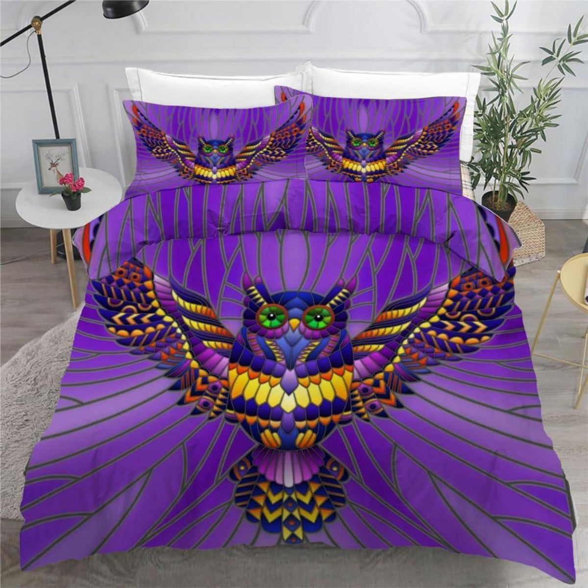 Eule 3tlg. Bettwäsche-Set Mikrofaser 220x240 cm Boho Dekor