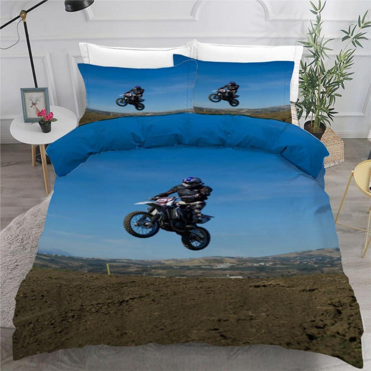 Motocross 3teilige Bettwäsche 220x240 cm – 3D Mikrofaser