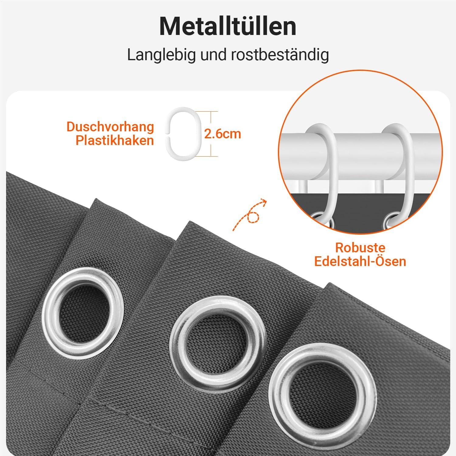 Duschvorhang Dunkelgrau Antischimmel Polyester Wasserdicht 240x200 cm