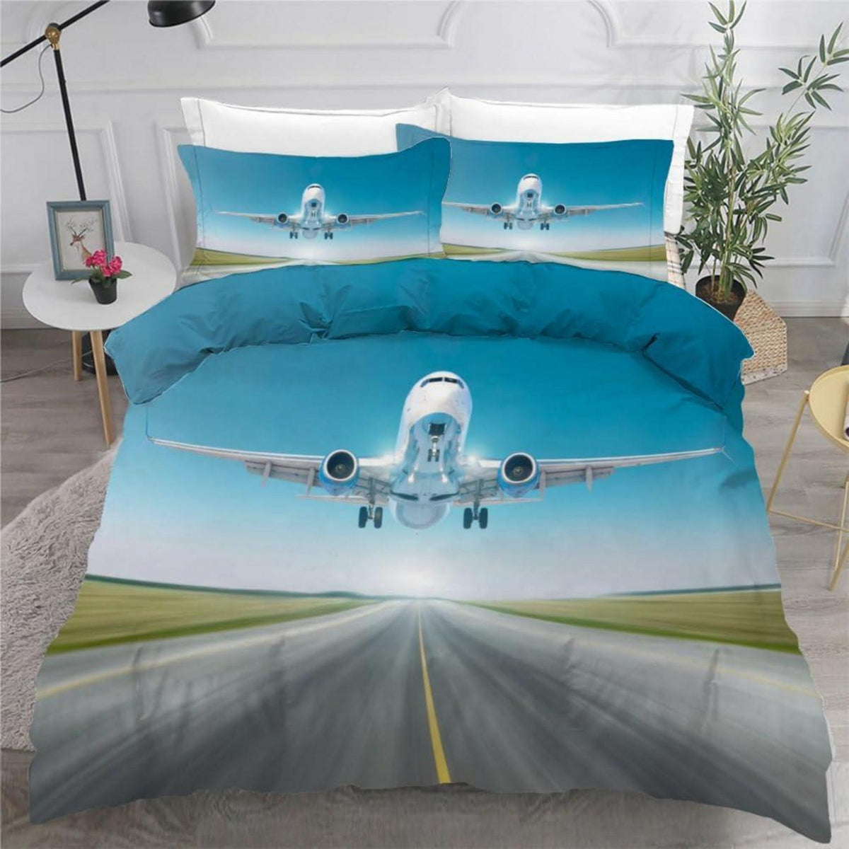 Flugzeug Bettwäsche Set 220x240 cm - 3-teilig Mikrofaser