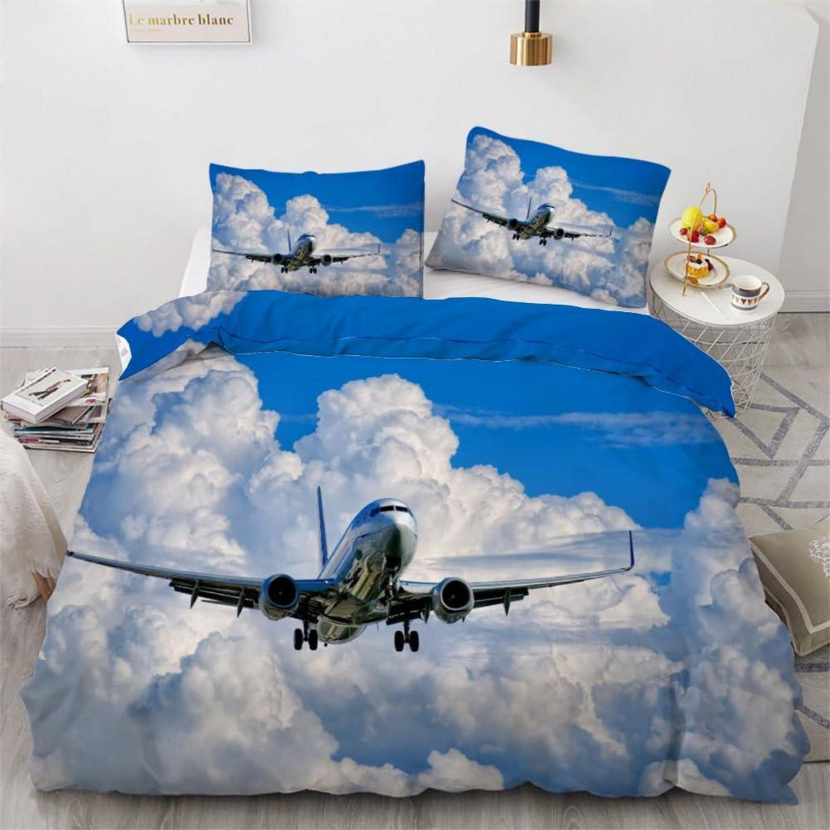 Flugzeug Kinderbettwäsche Set 135x200 cm 4-teilig Mikrofaser