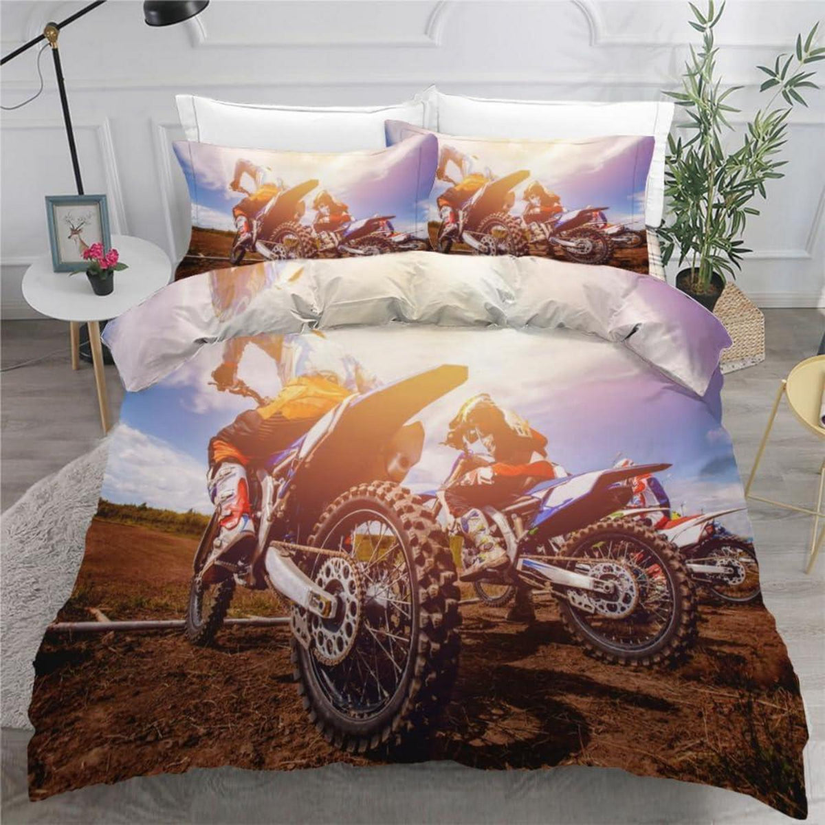 Motocross Kinderbettwäsche 135x200 cm 4-teilig Mikrofaser