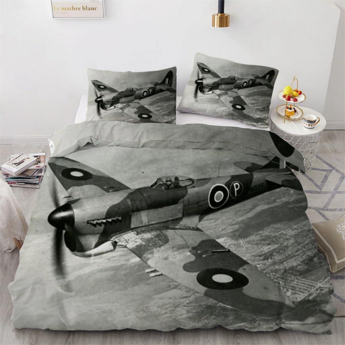 Flugzeug Bettwäsche Set 220x240 cm - 3-teilig Retro Mikrofaser