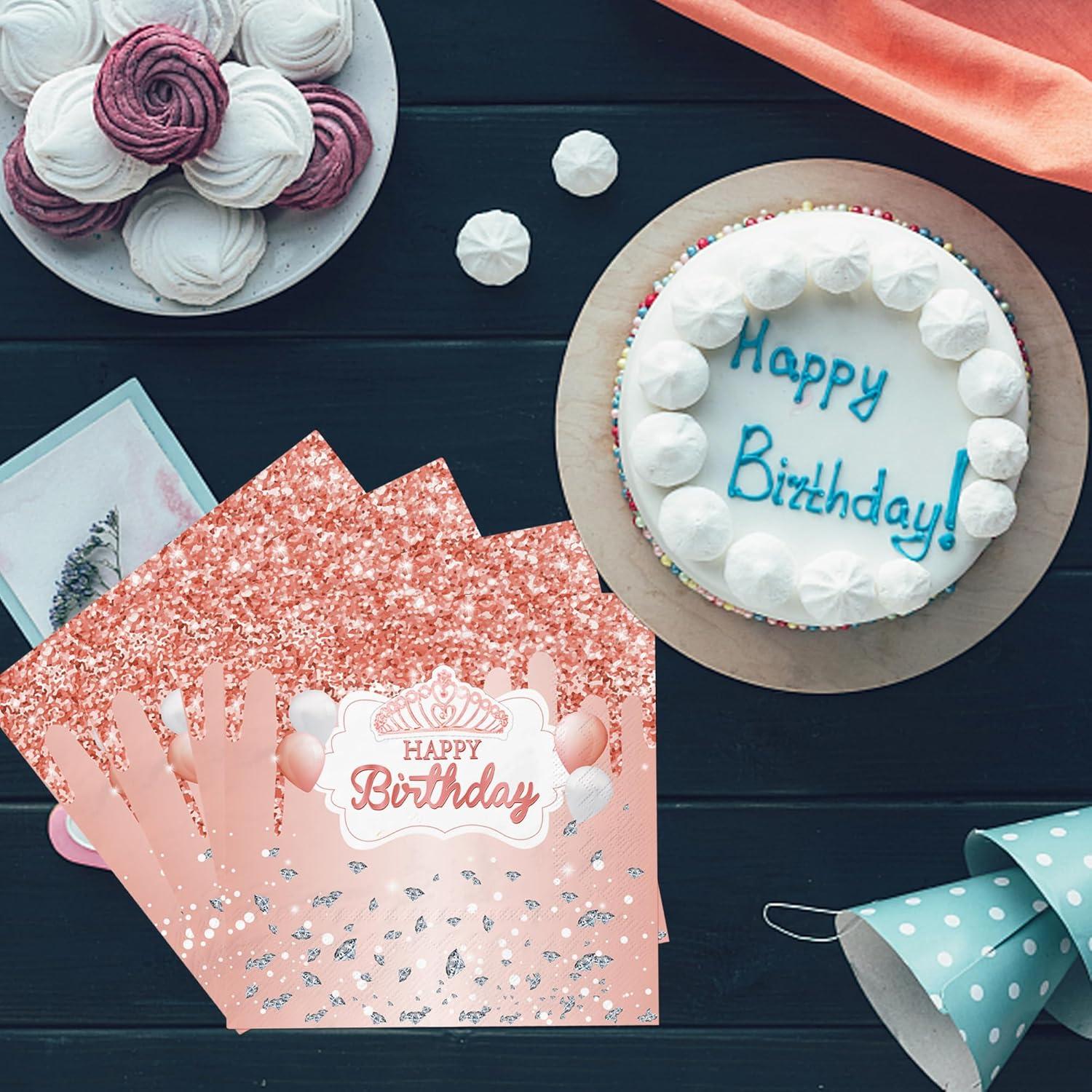 80 Stück Rosa Happy Birthday Servietten 33x33cm Geburtstag Party Deko