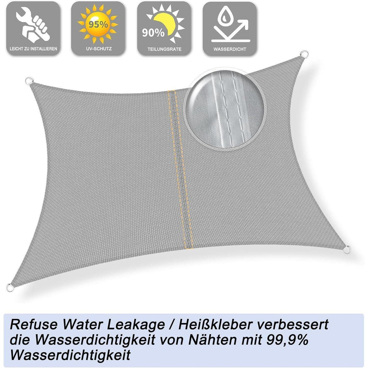 Wasserdichtes Sonnensegel 5x5m Grau mit UV-Schutz für Garten