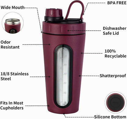 Protein Shaker Flasche 28 oz Edelstahl Becher Fenster 2 Kugeln