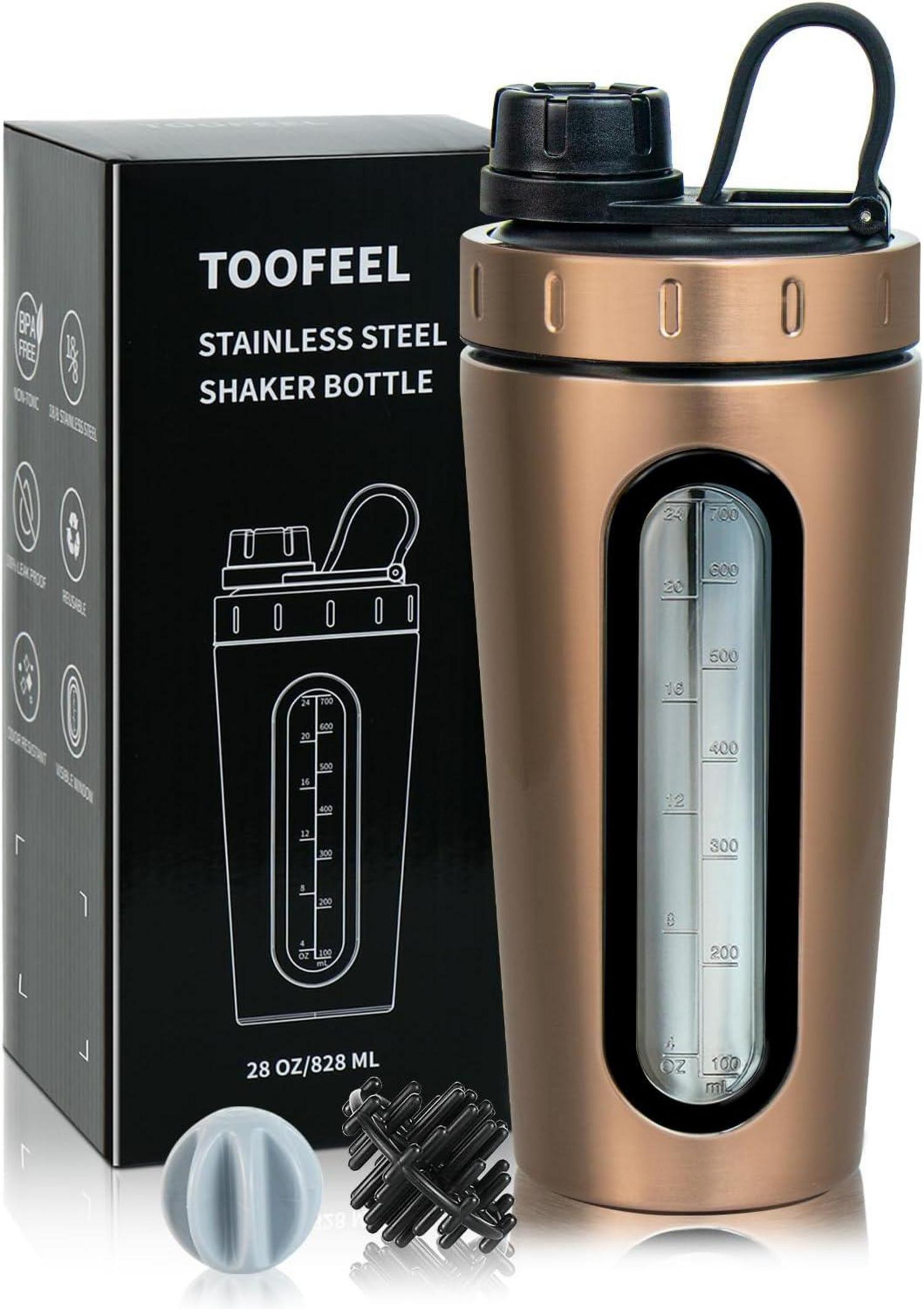 Edelstahl Shaker Flasche mit Schneebesen und Fenster, auslaufsicher