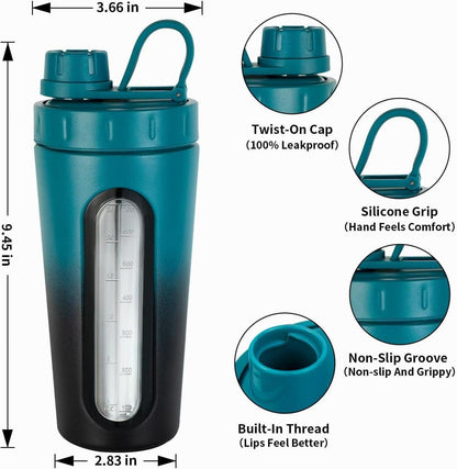 TOOFEEL Edelstahl Protein Shaker Becher 28 oz mit sichtbarem Fenster