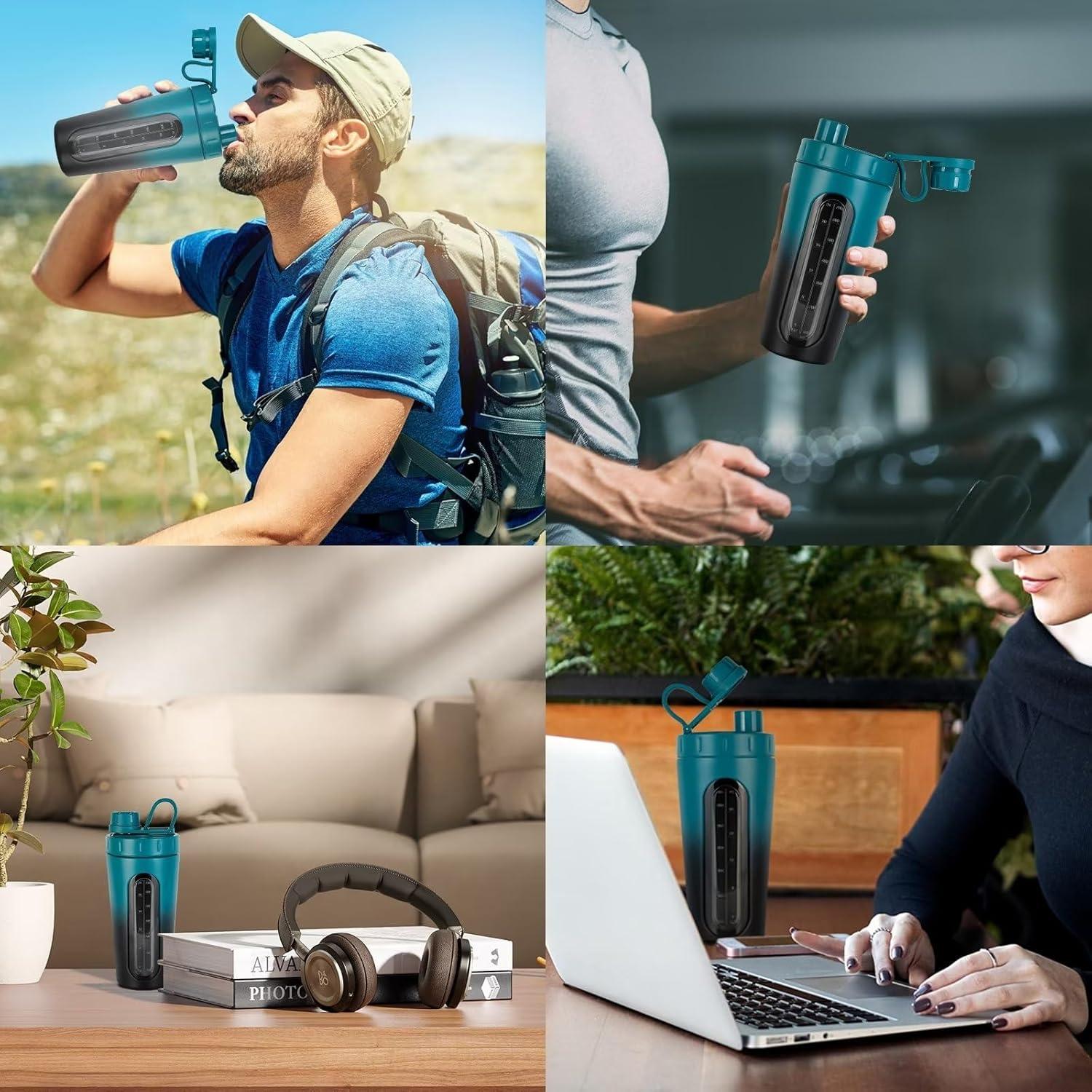 Protein Shaker Edelstahl 28 oz mit Fenster und 2 Kugeln