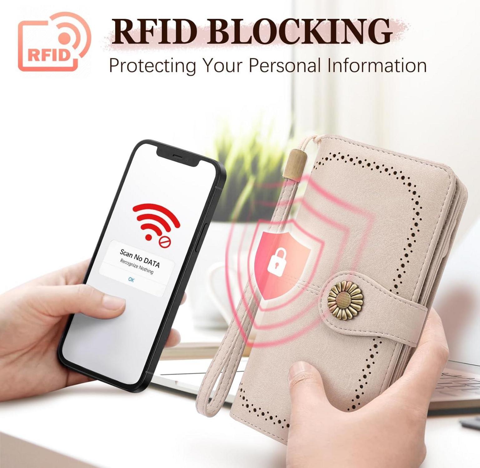 Geldbörse Damen Leder Groß RFID Portemonnaie Viele Fächer Vintage Gray