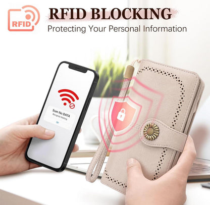Geldbörse Damen Leder Groß RFID Portemonnaie Viele Fächer Vintage Gray