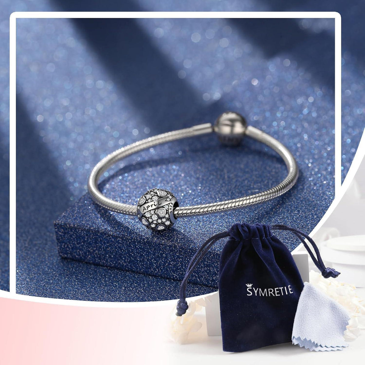 925 Sterling Silber Geburtsstein Charm Anhänger - April Herz Zirkon
