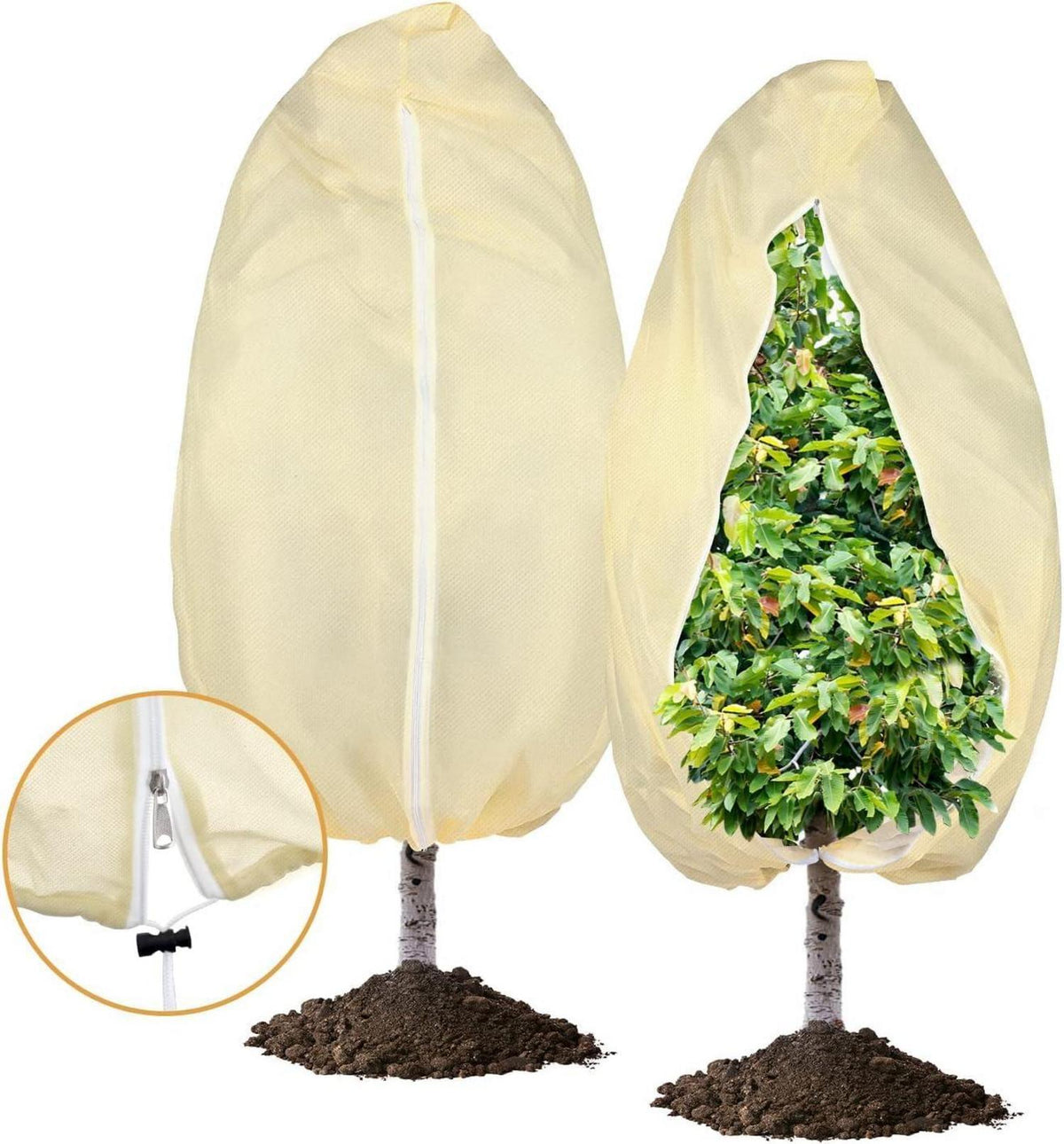 Winterschutz Pflanzen Vliesstoff Reißverschluss Zugband Beige