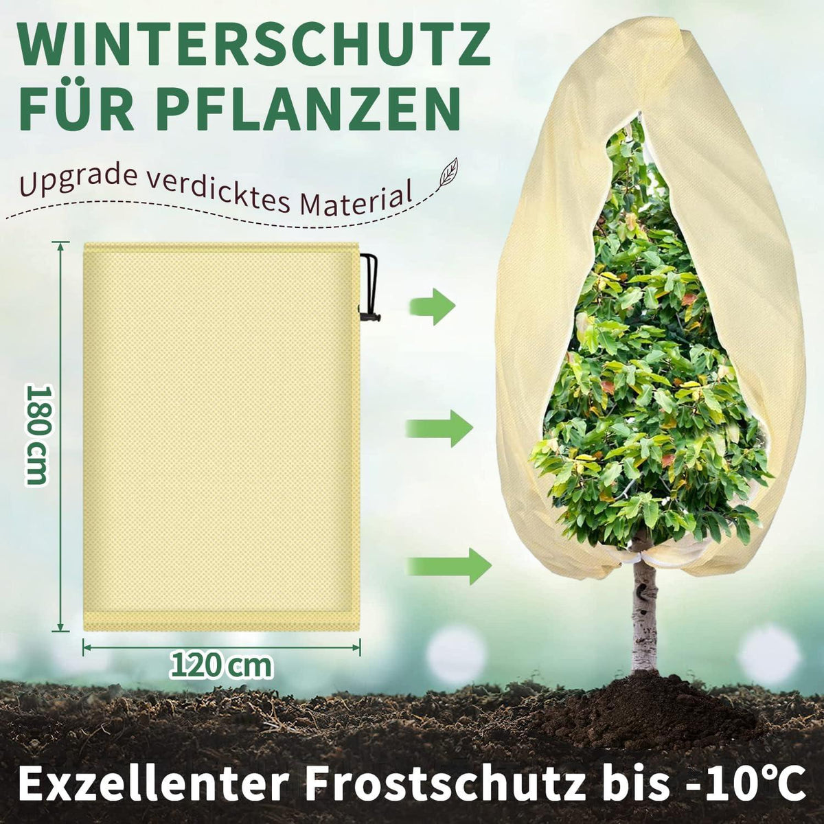 Winterschutz Pflanzen Vliesstoff Reißverschluss Zugband Beige