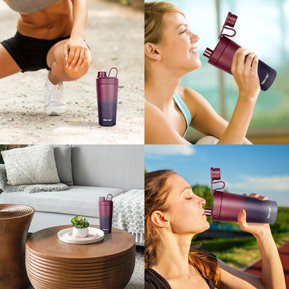 Isolierte Protein Shaker Flasche aus Edelstahl mit 2 Shaker Bällen