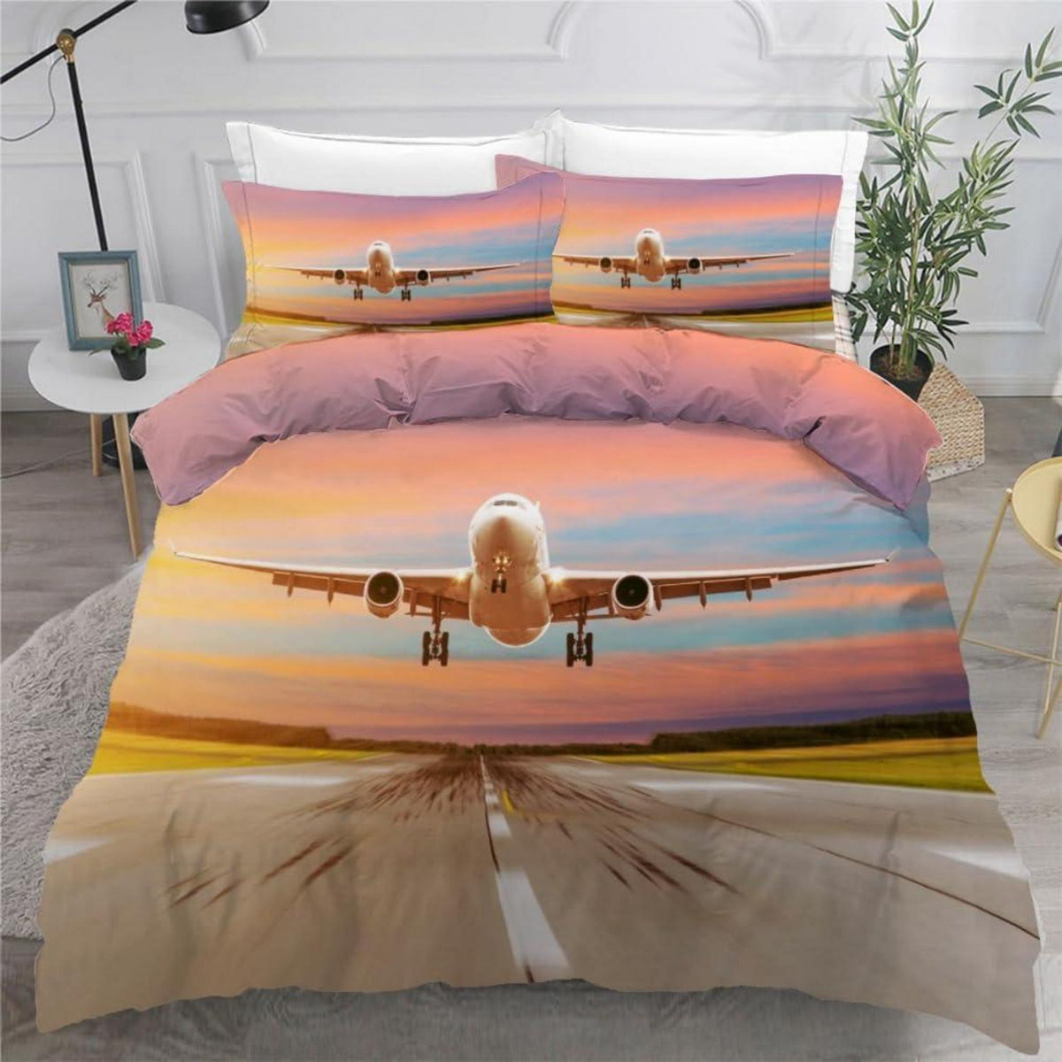 Kinder Bettwäsche Flugzeug 135x200 cm 4tlg. Mikrofaser 3D