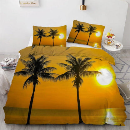 Bettwäsche Set Palme 220x240 cm | 3-teilig, Mikrofaser, 3D-Motiv