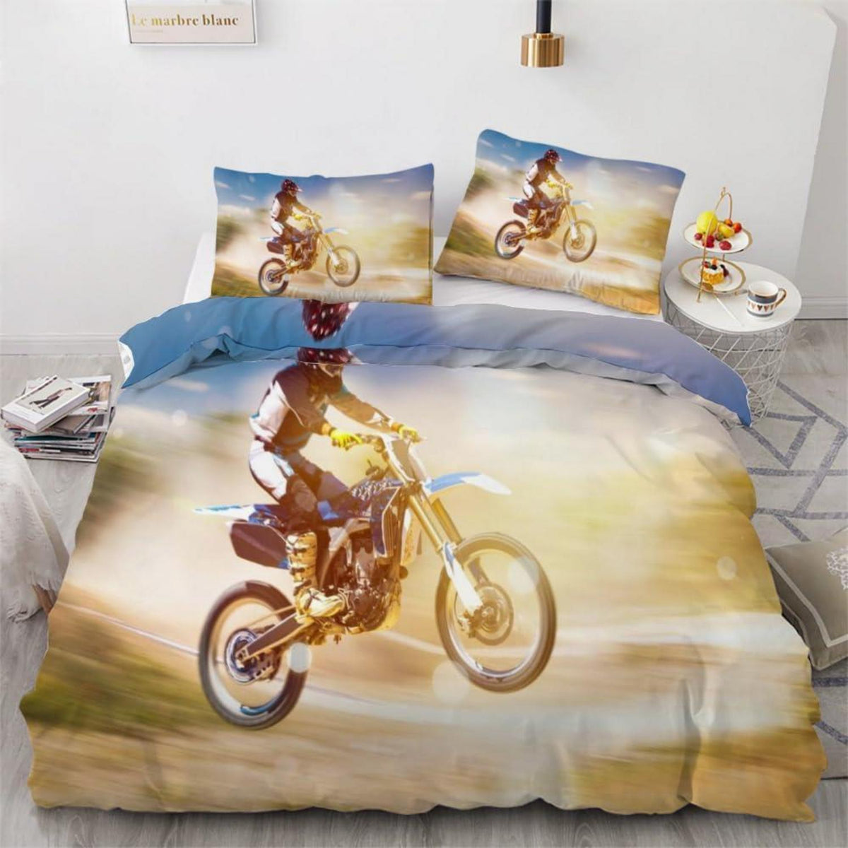 Motocross Bettwäsche-Set 155x220 cm | 3-teilig, Mikrofaser