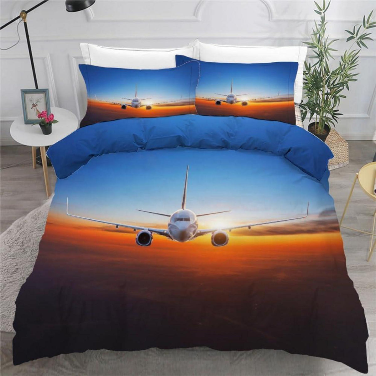 Kinder Bettwäsche Flugzeug 135x200 cm 4tlg. Mikrofaser 3D