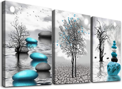 Leinwandbilder Schwarz Weiß Großer Baum See Wandbilder 30x40cm 3er Set