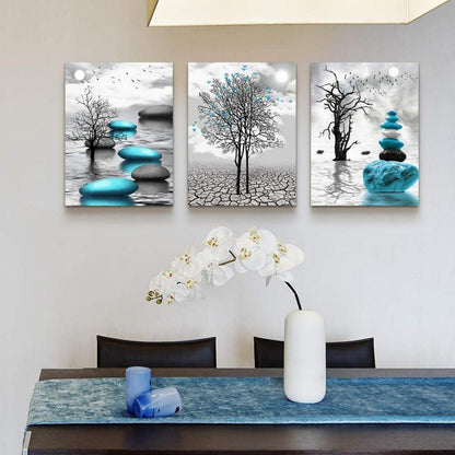 Schwarz Weiß Baum See Landschaft Natur Wandbilder 30x40cm 3er Set