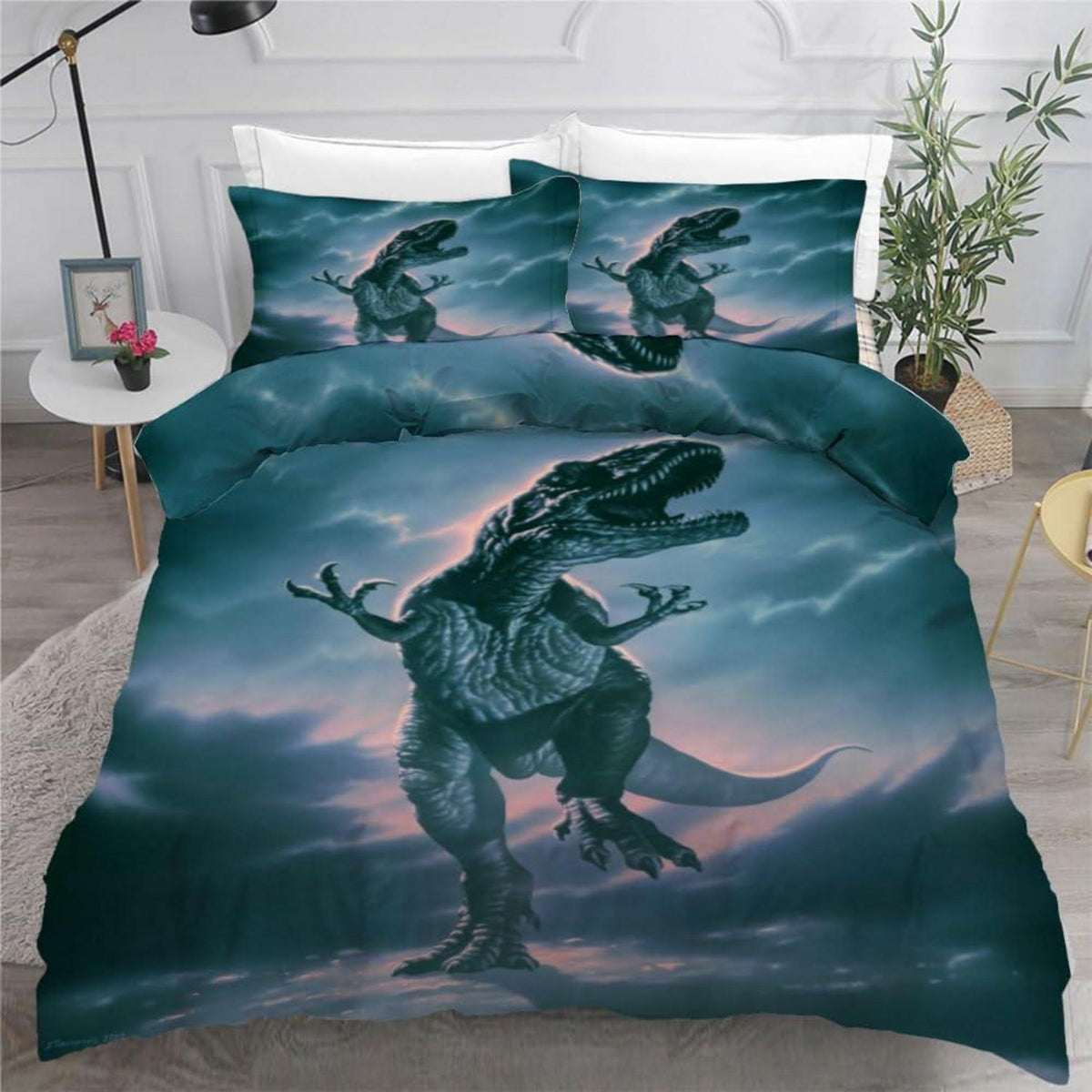 Dinosaurier Kinderbettwäsche Set 135x200 cm 4-teilig Mikrofaser