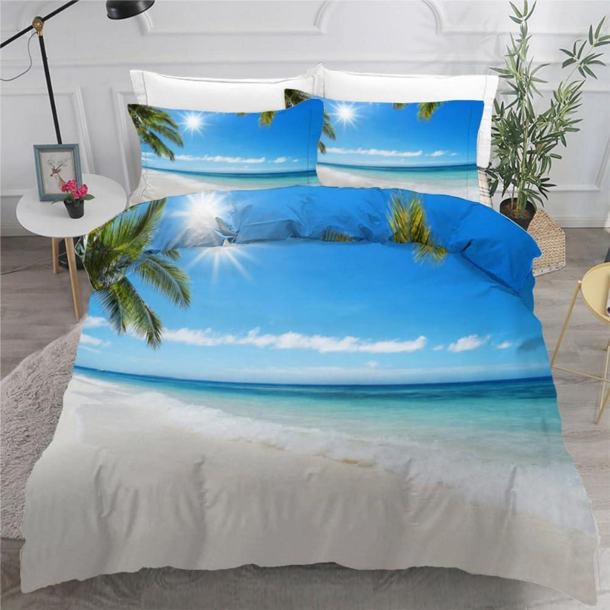 Bettwäsche Set Palme 220x240 cm | 3-teilig, Mikrofaser, 3D-Motiv