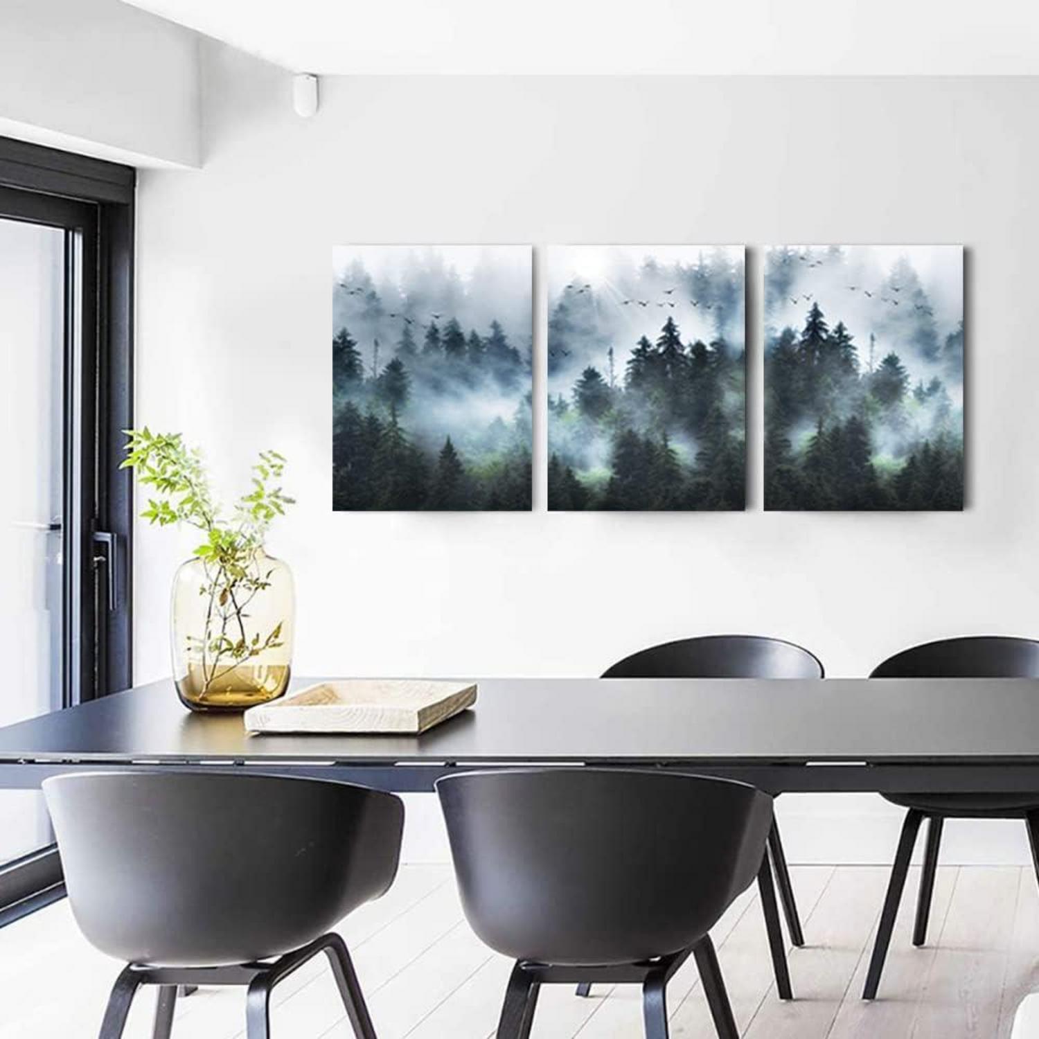 Nebliger Wald Vögel Natur Wandbilder Wohnzimmer Büro Küche 40 x 30 cm