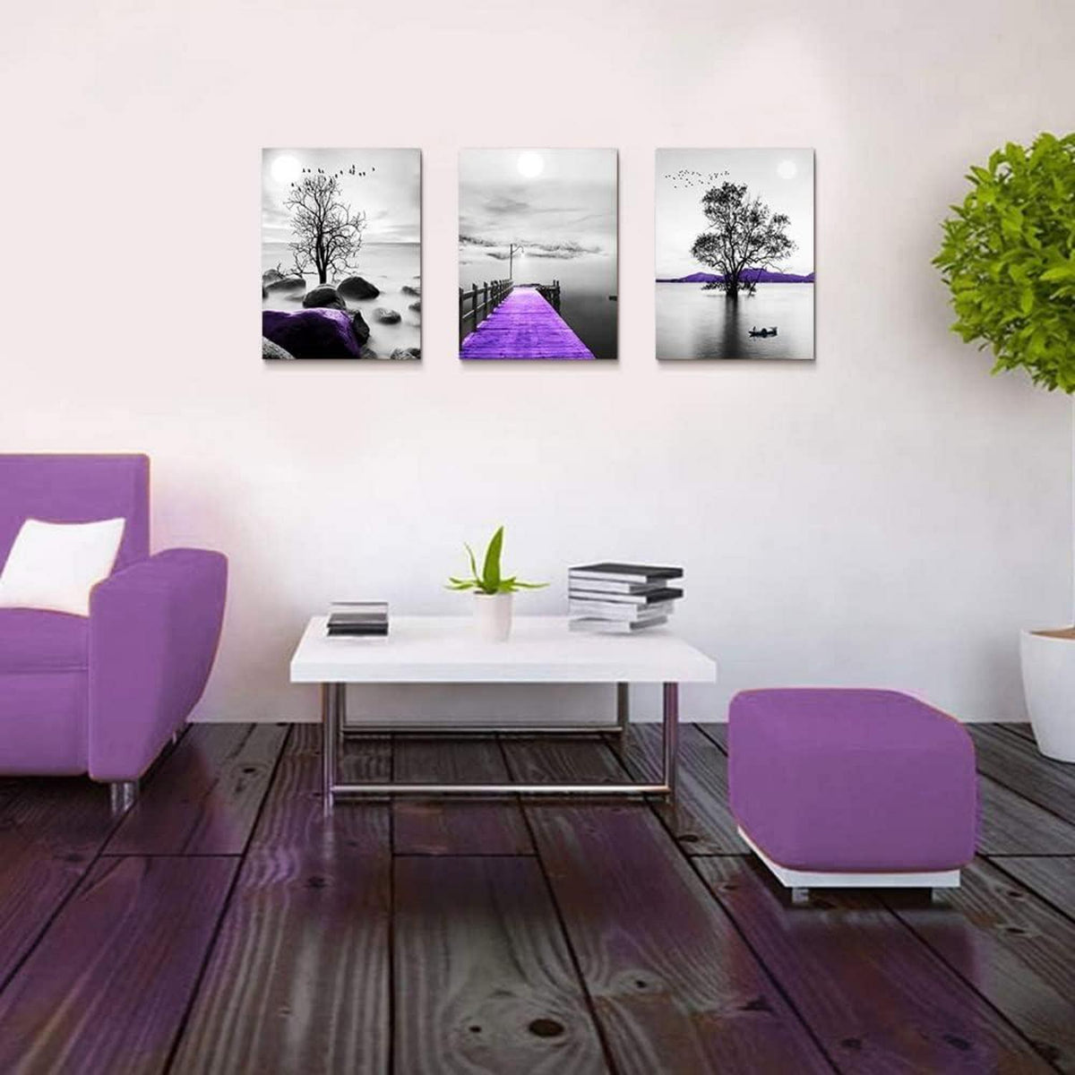 Bilder Schwarz Weiß Großer Baum Landschaft Lila 40x30 Kunst Wandbilder